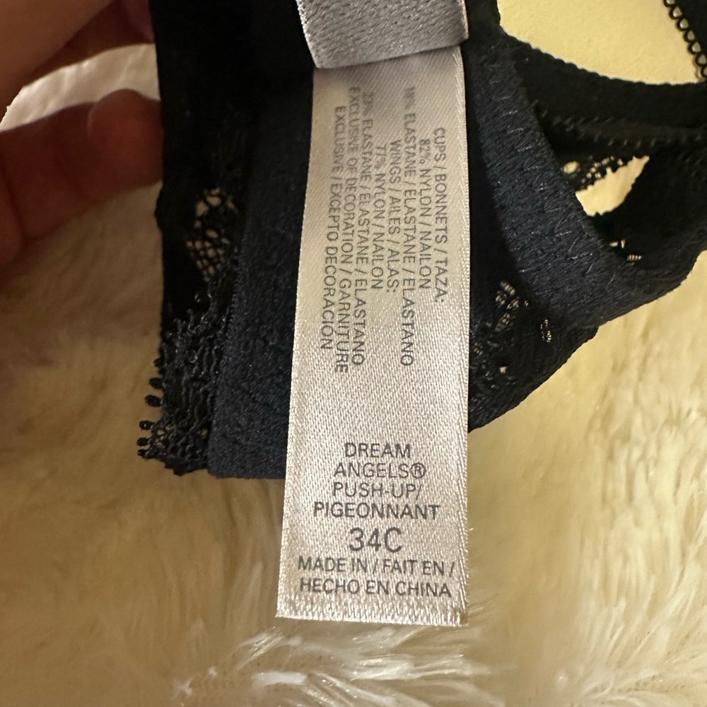 NWT: Victoria’s Secret Dream Angels Push-Up Bra 34C Black & Ivory Lace - Picture 5 of 6